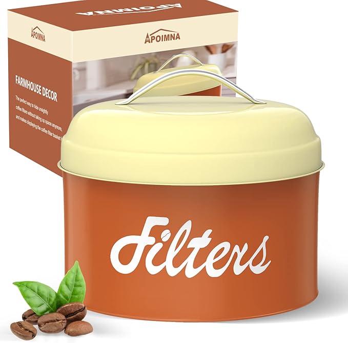 Coffee Filter Holder, Coffee Bar Accessories for Coffee Bar Station, Basket Round Coffee Filter Container Storage for Counter, Coffee bar Decor(Brown)