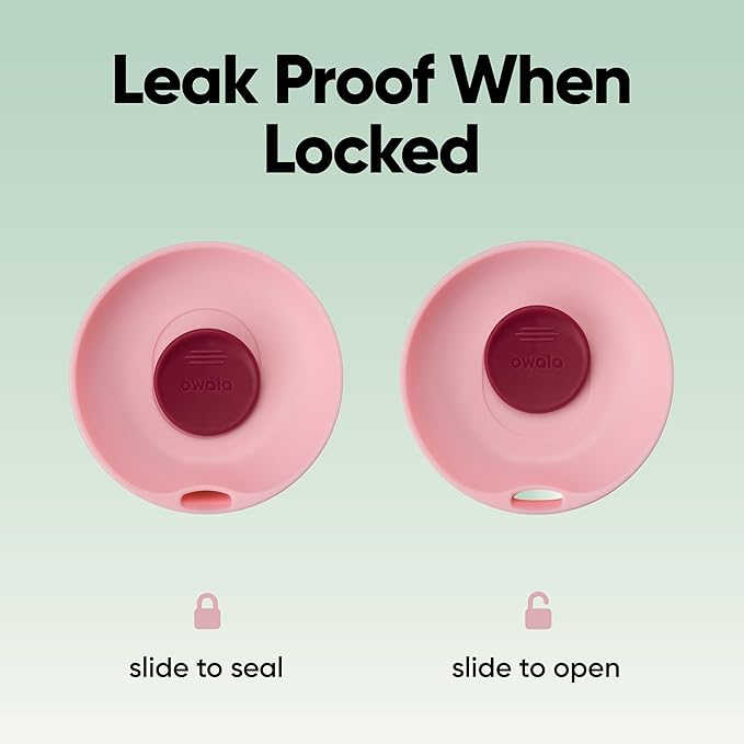 Owala SmoothSip Slider Insulated Stainless Steel Coffee Tumbler, Reusable Iced Coffee Cup, Hot Coffee Travel Mug, BPA Free 12 oz, Pink/Red (Strawberry Fields)