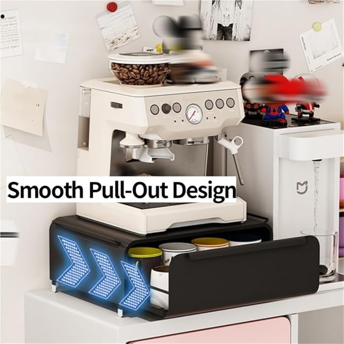 Pull-Out Metal Mug Holder, Countertop Coffee Bar Organizer and Spice Rack, Microwave Stand with Drawer, Stackable Kitchen Counter Organizer(White)