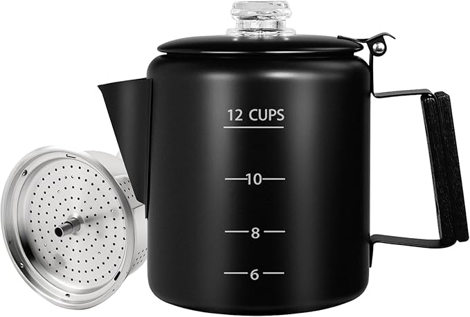 No Coating 12 Cup Percolator Coffee Pot 304 Stainless Steel Moka Pot Stovetop Espresso Maker Italian Greca Cuban Machine 2200ml 74.4oz Suitable for Gas Induction Stovetop Camping Kettle