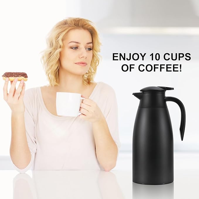 70 oz Thermal Coffee Carafe, Updated 2 PCS Insulated Stainless Steel Coffee Carafes for Keeping Hot Coffee & Water Hot Beverage-12Hours, Double Walled Vacuum Coffee Carafe(Black+Red)
