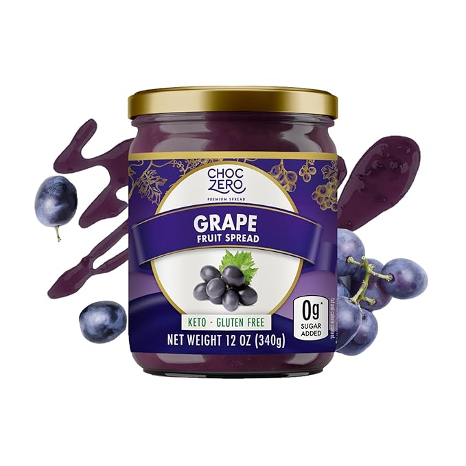 ChocZero Keto Grape Jam, No Added Sugar Fruit Spread Preserves, Concord Jelly, Great Source of Fiber, 12 Ounces (Pack of 1)