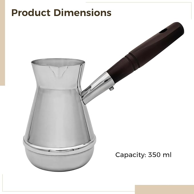 Generic 350 Ml Ibrik Turkish Coffee Pot, 13.80 In Stainless Steel With Heat-Resistant Wooden Handle, Ideal For Coffee Making