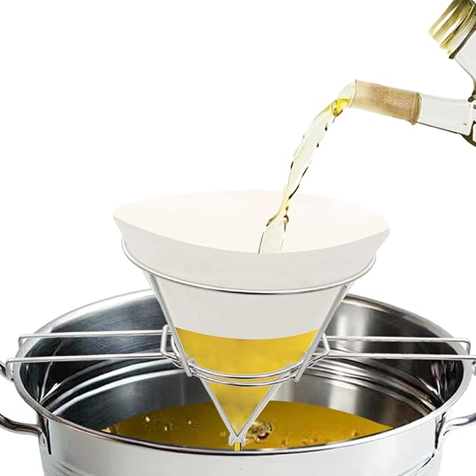10" Deep Fryer Oil Filter Stand, with Folding Arms and Easy to store for Deep Fryers, Cooking Oil Filter Holder, Maple Syrup Cone Detachable Filter Stand