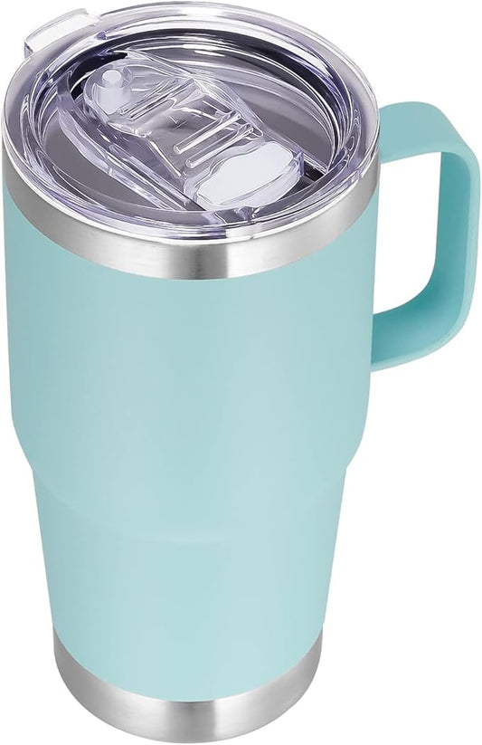 VEGOND 20 oz Tumbler with Handle Lid and Straw, Stainless Steel Insulated Travel Coffee Mug Spill Proof Double Wall Metal Tumbler Cup Keeps Drink Hot and Cold, Mint Green 1 Pack