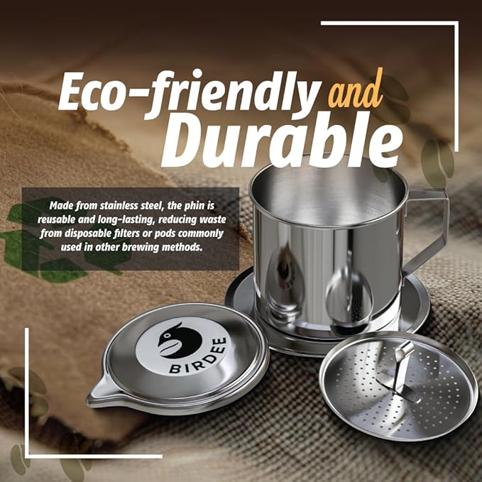 Birdee Vietnamese Coffee Dripper - Pack of 4 - Make up to 8oz Cup, Stainless Steel, Small Drip Filter, Durable, Dishwasher Safe, Home Use, Travel, Camping, Gift Sets