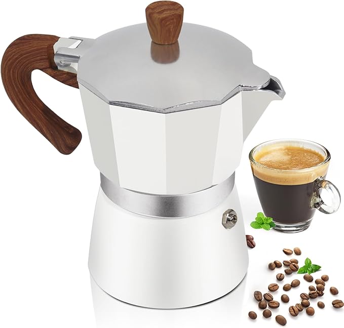 Aluminum 6 Cup 300ml Moka Pot Express Coffee Maker Stovetop Espresso Colorful Coffeemaker Italian Classic Style Brewing Greca Cafe Mocha Machine for Cafeteras Lover Camping Travel and Home Use 10oz