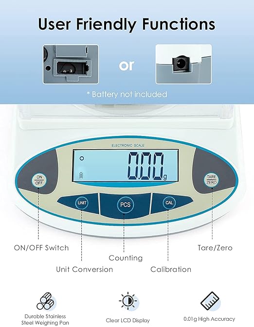 CGOLDENWALL Precision Lab Scale 3000g X 0.01g Digital Analytical Balance Laboratory Balance Jewelry Scale Scientific Scale 0.01g Accuracy 110V (3000g, 0.01g)