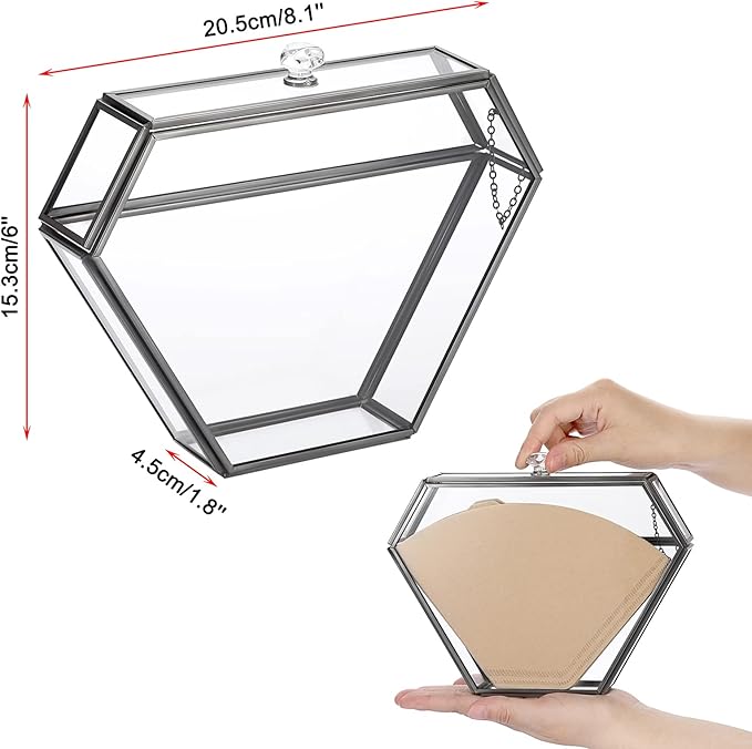 ELLDOO Black Glass Coffee Filter Holder Coffee Paper Storage Container Filter Paper Dispenser Rack with Dustproof Cover