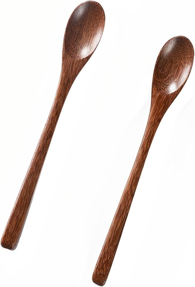 2PCS 7.8inch Wooden Spoons for Honey and Coffee，Small Wooden Spoons with Long Handle for Stirring – Padauk Wood Honey Spoon & Coffee Spoons for Jars, Tea and Spice