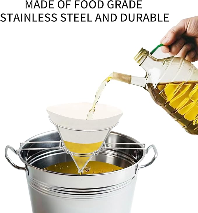 10" Deep Fryer Oil Filter Stand, with Folding Arms and Easy to store for Deep Fryers, Cooking Oil Filter Holder, Maple Syrup Cone Detachable Filter Stand