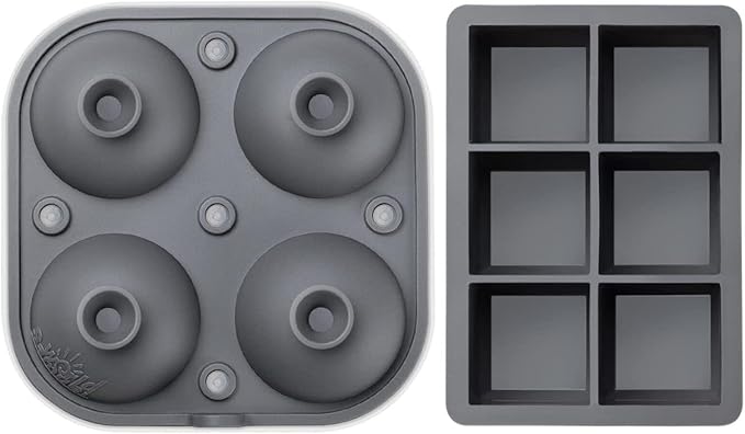 Samuelworld Silicone Premium Ice Trays, 2 Inches Extra Large Cubes & 2.5 Inches Sphere Ice Molds - BPA Free, Craft Ice Maker for Gifting, Easy Release - Grey(With Ice Bag)