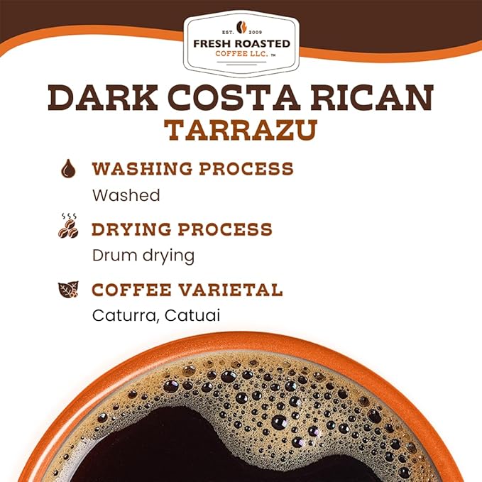 Fresh Roasted Coffee, Dark Costa Rican Tarrazu, Dark Roast, Kosher, Whole Bean, 5 lb