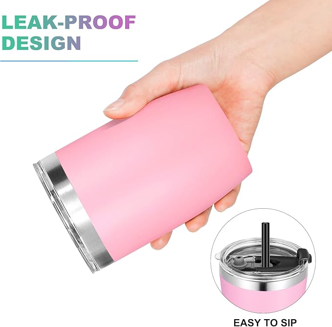VEGOND Stainless Steel 12 oz Tumblers bulk Vacuum Insulated Double Wall Travel Tumbler with Lid and Straw Reusable Tumbler, Pink 1 Pack