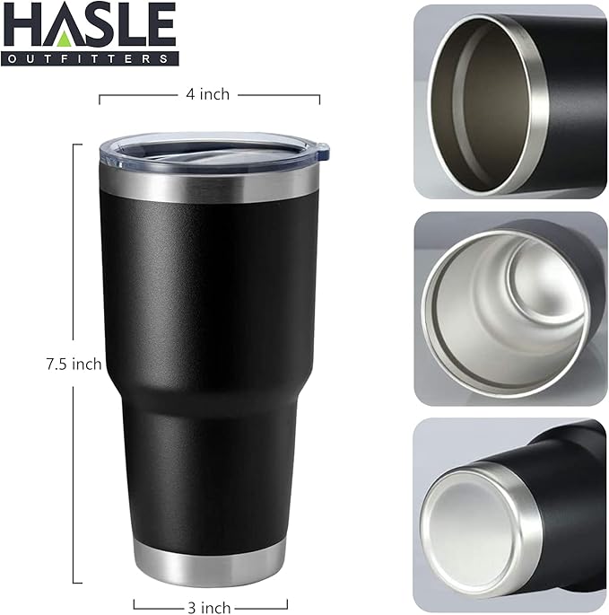 HASLE OUTFITTERS 30oz Stainless Steel Tumbler, Double Wall Vacuum Insulated Travel Mug Tumbler, Durable Insulated Coffee Mug, Gift Box Set (Black, 1)