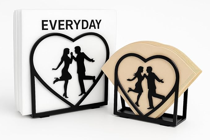 2-Pack Romantic black Napkin Holder for table – Love Theme Metal Napkin Dispenser for Kitchen, Dining Table, Valentine's Day – Fits Everyday & Cocktail Napkins, Coffee Filter Holder for Size #2 & #4