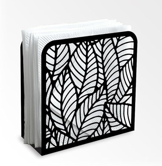 Morden Leaf Decorative Black Metal Napkin Holder for Table, 4.9" x 4.9" x 1.9" Standing Napkin Holder for Home Kitchen Restaurant Picnic Party Coffee Bar Dining Room