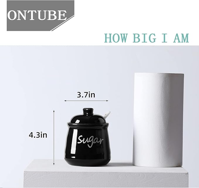 ONTUBE Ceramic Sugar Bowl with Lid and Spoon 12oz (Black)