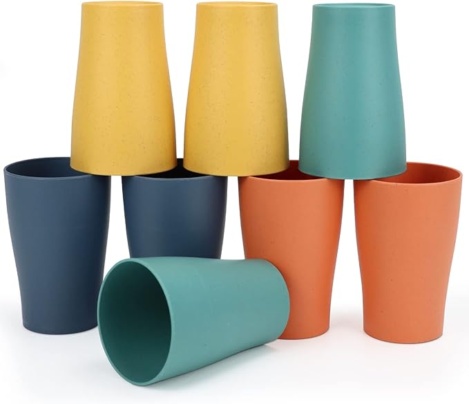 Homienly Wheat Straw Cups Small Plastic Cups Set of 8 Unbreakable Drinking Cup for Kids Reusable Dishwasher Safe Water Glasses Unbreakable Cup for Kitchen, Party, Outdoor (8 OZ, Small Size)