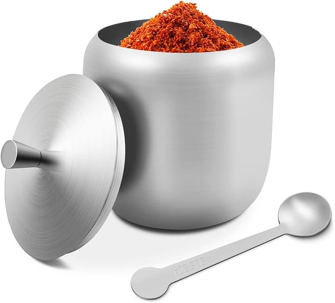 300ml Stainless Steel Sugar Bowl with Lid and Spoon 10 OZ Coffee Seasoning Jar Condiment Pot Spice Container Canister Cruet with Lid and Spoon