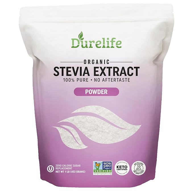 Durelife 100% Pure stevia extract sweetener | No Erythritol, NON-GMO Project Verified, No Fillers, Zero Calorie Sugar Substitute | No Aftertaste | Micro-Spoon Included (16 Ounce (Pack of 1))