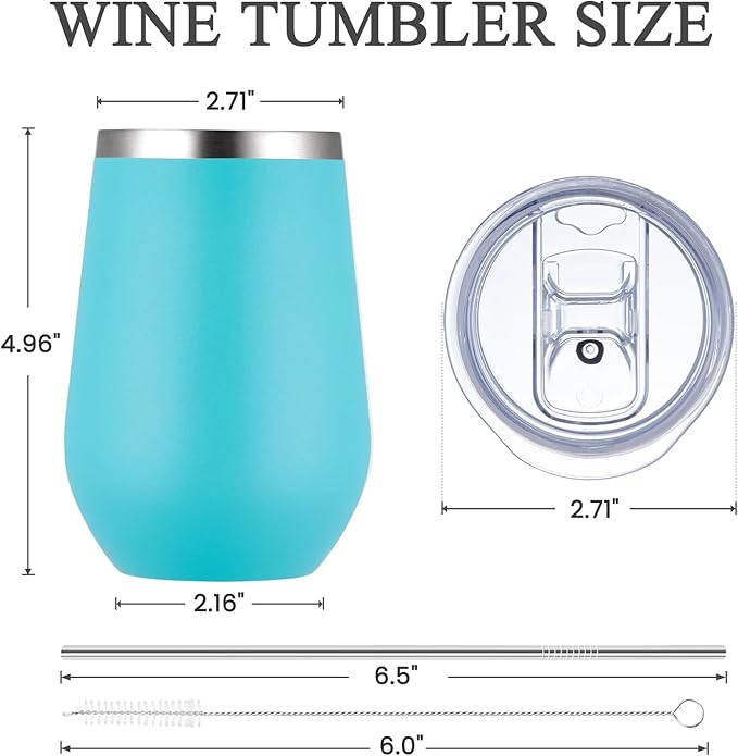 MEWAY 12oz Insulated Wine Tumbler with Lid and Straw - Double Wall Vacuum Stainless Steel Wine glass, for Travel and Office, Baby shower prizes for winners(Light Green,1)