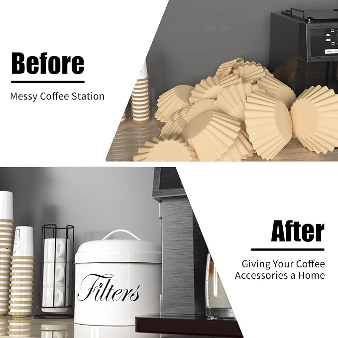 Coffee Filter Holder, Basket Storage Container for Counter, Black Small Bar Accessories for Coffee Bar Station(White)
