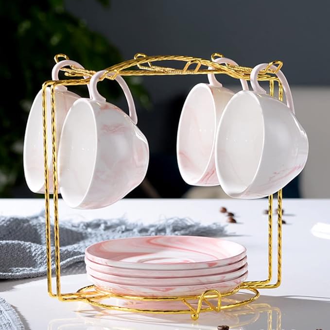 YY YEARCHY Coffee Mug Holder Espresso Cups Holder Drying Rack Drainer Stand Metal Mug Tree Cups Organizer with 6 Hook Hangers for Kitchen Counter and Tea Party