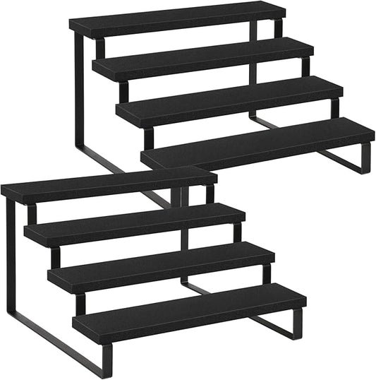 YINMIT Wooden Display Riser Stand, Tiered Perfume and Cologne Organizer Stand, 4 Tier Spice Rack Organizer, Rustic Display Shelf for Candles (4 Tier,2Pack,Black)