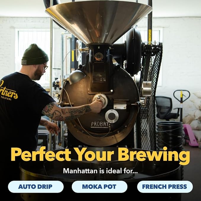 PARTNERS COFFEE ROASTERS - Whole Bean Coffee (Manhattan - Dark Roast) 12oz - Rich, Deep, & Flavorful Omniroast - Baker's Chocolate, Caramel, Maple Syrup - Coffee Beans - Roasted in New York City