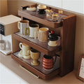 Wooden Trapezoid Mug Holder Stand Coffee Cup Display Shelf with Acrylic Panel and Copper Base Tea Mug Rack for Kitchen Room Decor
