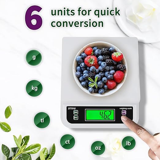 Large Digital Kitchen Scale 66lb/30kg Food Scales for Kitchen with Tare and Prep Counting Baking Cooking Bread Meat Scale with LCD Display for Bakery (White, 30kg)