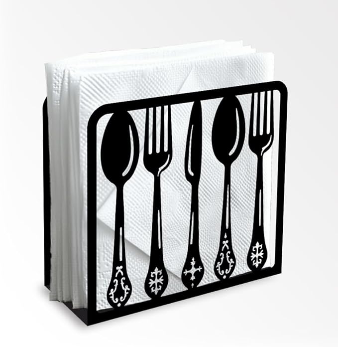 Tableware Decorative Black Metal Napkin Holder for Table, 4.9" x 4.9" x 1.9" Standing Napkin Holder for Home Kitchen Restaurant Picnic Party Coffee Bar Dining Room
