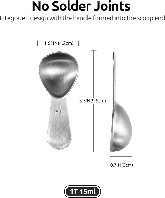 18/8 Stainless Steel Coffee Scoop: U-Taste 1 Tablespoon Metal Measuring Spoon Set of 2, Short Handled Measure Scooper for Ground Coffee, Bean, Espresso, Powder, for Canister (Silver, 1Tbsp/15ml)