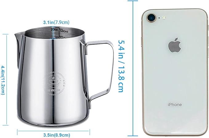 Milk Frothing Pitcher 20oz,Espresso Steaming Pitchers 600ml,Espresso Machine Accessories,Milk Frother cup 20 Oz, Coffee Cappuccino Latte Art,Stainless Steel Jug Cup with Decorating Art Pen