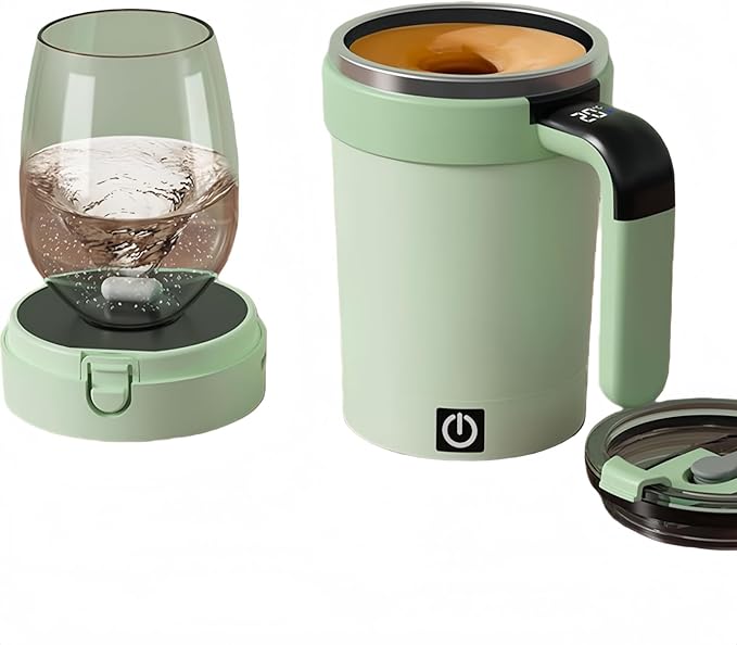 Self Stirring Coffee Mug Equipped with Temperature Display,2026 Upgrade Self Stirring,Heated Coffee Mug Rechargeable,Suitable various scenarios such daily adjustment,office,mug with lid (Green)