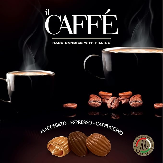 Maestro Massimo Coffee Candy with Center Filling, 3mg Caffeine per Candy, Individually Wrapped, Macchiato, Espresso, Cappuccino Flavored, 7.05 oz Bag - Pack of 1