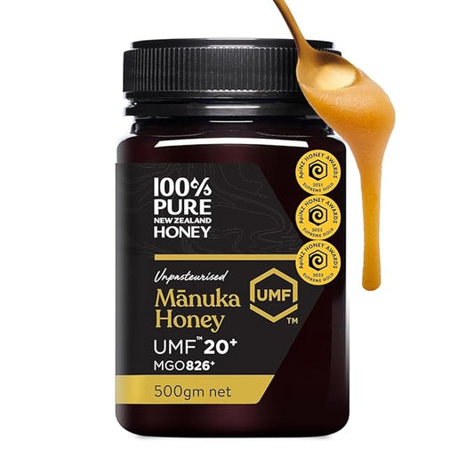 100% Pure New Zealand Honey UMF 20+ MGO 826+ Raw Manuka Honey, Unfiltered Certified Award Winning Silky Smooth Taste & Texture 17.6 Oz