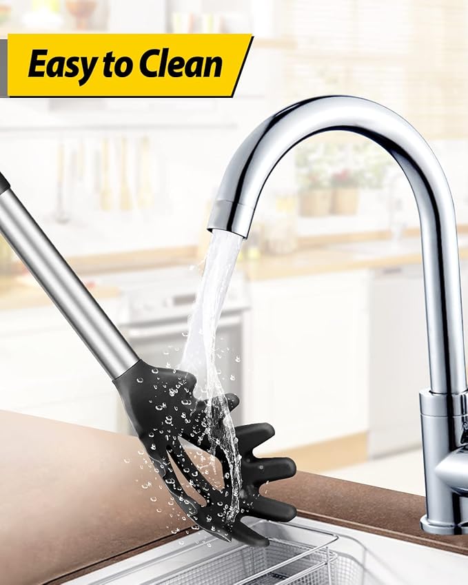 Pack of 2 Silicone Pasta Fork, Kitchen Heat Resistant Noodle Spoon Server, BPA Free Spaghetti Strainer, Best Cooking Tools (BLACK-WHITE)