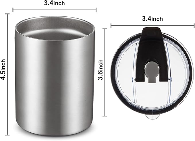 MEWAY 12 oz Lowball, Tumbler Stainless Steel Double Wall Vacuum Insulated Mug with Straw and Lid, Cleaning Brush ，Durable Powder Coated Insulated Coffee Cup for Cold & Hot Drinks (Silver,4 pack)