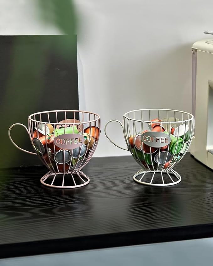 Coffee Pod Holder Large Capacity Coffee Pod Storage Metal Kitchen Countertop Organizer for Home Office Pink