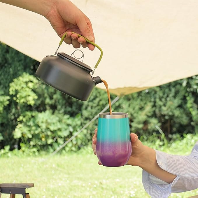 MEWAY Stemless 12oz Insulated Wine Tumbler with Lid and Straw - Double Wall Stainless Steel Thermal Cup for Hot and Cold Drinks, Ideal for Bridal and Baby Shower Game Prizes(Light Green,Set of 4)