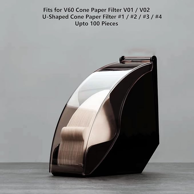 Coffee Filter Paper Holder with Dustproof Cover Coffee Filter Storage Container Filter Paper Box (Black for cone filter paper)