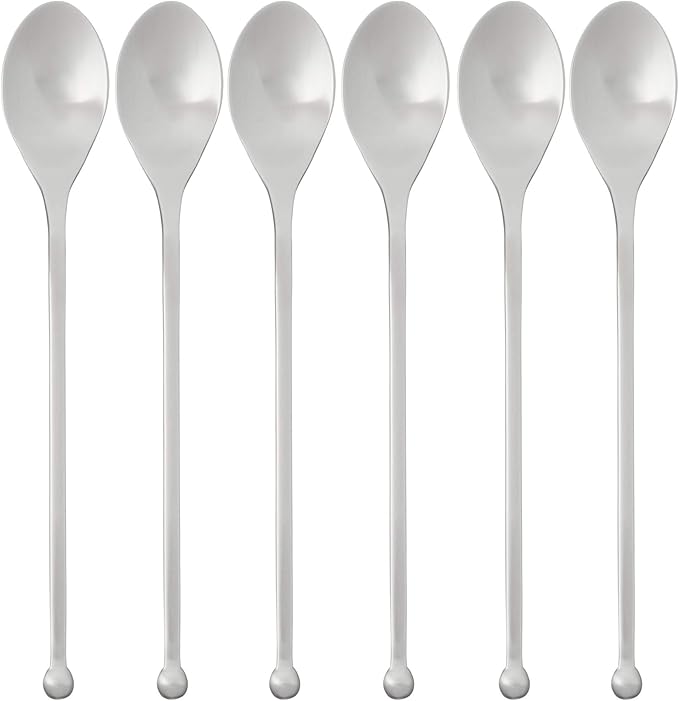 KNORK 8-Inch Long Handle Matte Iced Tea Spoon, Stainless Steel Cocktail Stirring Spoons (6 Piece Set)