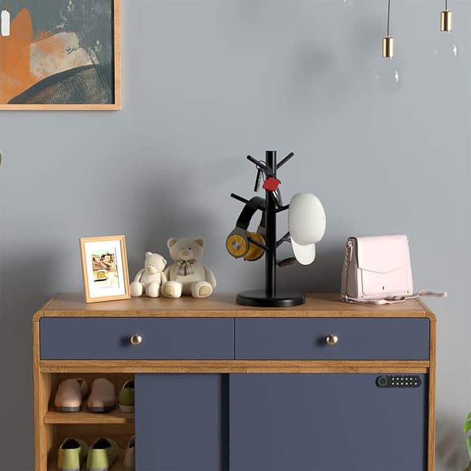 Dorhors Mug Holder Tree,Coffee Cup Holder with 6 Hooks, Wood Mug Rack for Counter,Coffee Bar Accessories and Orgnizer Station,Black