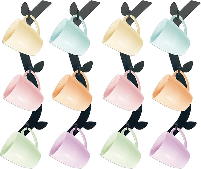 Ecqizer Coffee Mug Wall Rack - Metal Cup Holder Tree for Bar Decor - 4pcs Black Mounted Rack