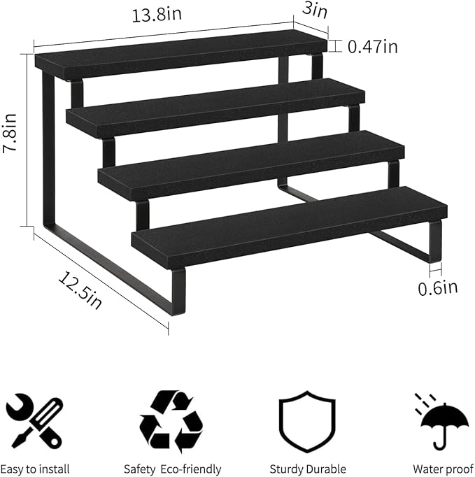 YINMIT Wooden Display Riser Stand, Tiered Perfume and Cologne Organizer Stand, 4 Tier Spice Rack Organizer, Rustic Display Shelf for Candles (4 Tier,2Pack,Black)