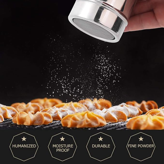 Stainless Steel Powder Shaker Sugar Powder, Fine Mesh Shaker Powder Cans for baking soda Cocoa Cornstarch