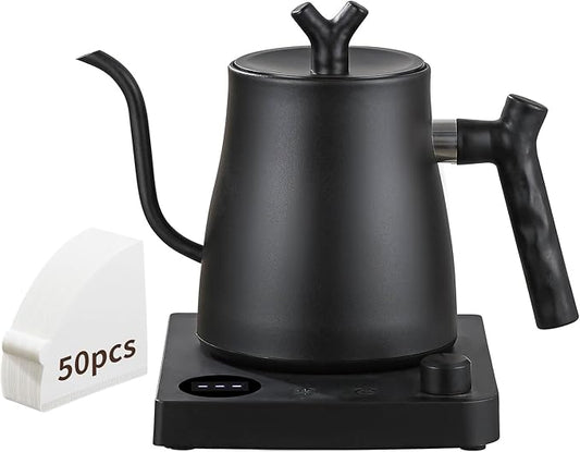 Water Kettle Electric,Gooseneck Electric Kettle with 50pcs Coffee Filter,±1℉ Temperature Control, Fast Heating, Stainless Steel Interior, Ideal for Precise Pour-Over Coffee and Tea