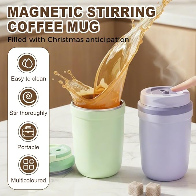 AIIONP Automatic Magnetic Stirring Coffee Mug, 2026 Upgraded Rechargeable Stainless Steel Mug for Home, Portable Coffee Mug for Office, Self Stirring Mug for Travel (Brown)